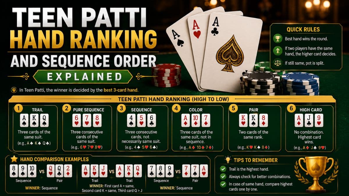 Teen Patti Hand Ranking and Sequence Order Explained